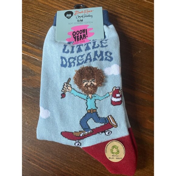 Bob Ross Crew Socks Size S/M Happy Little Dreams Tree Joy of Painting Cotton - Picture 2 of 11